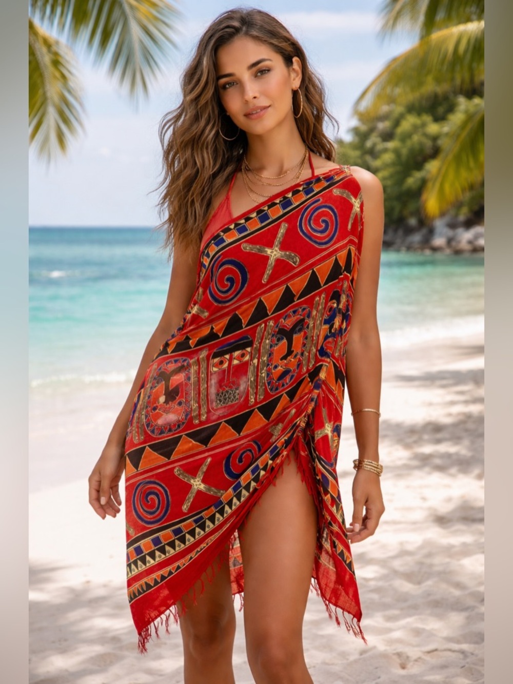 Tribal Print Beach Sarong, Swimsuit Cover-Up, Pareo, Beach Wrap